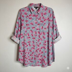 Velvet Heart Plus 2X Blue Cheetah & Pink Floral Button Down Leopard Silky Soft